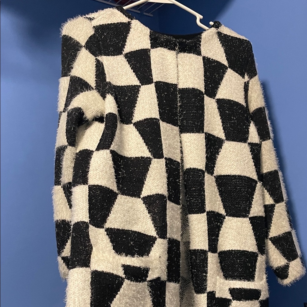 Black and White Checkered Women's Cardigan